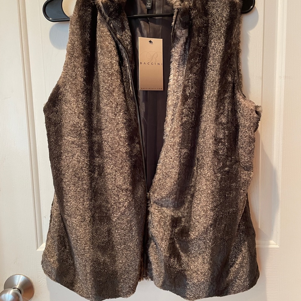 Baccini Brown Faux Fur Vest Plush Shawl Design